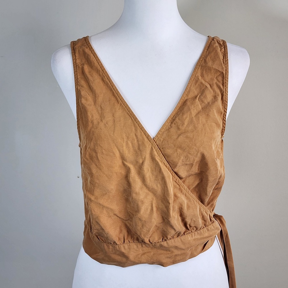 Frank And Oak Wrap Crop Top‎ Womens Small Brown Sleeveless V-Neck Boho Summer